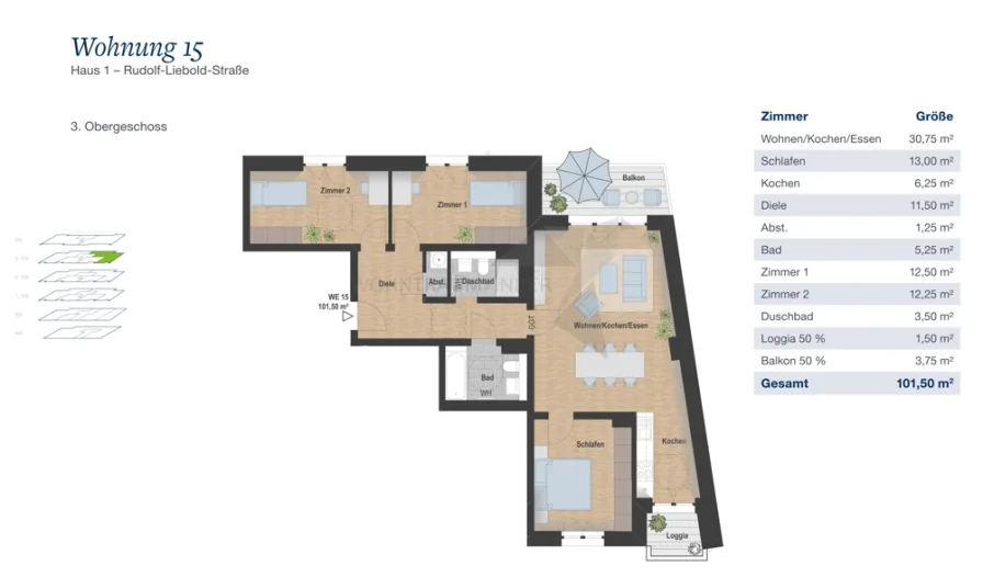 Grundriss und Lage WE15