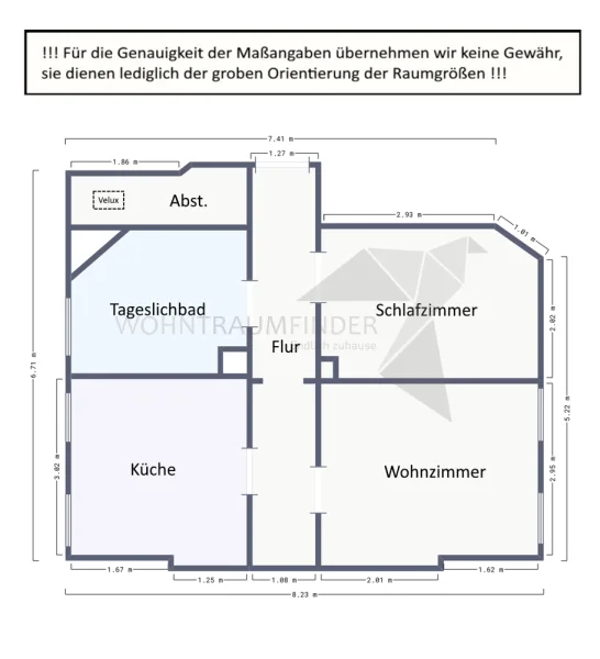 Grundriss WE05 DG rechts 44,42m² 2 Raum