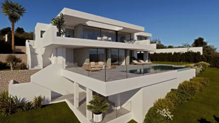  - Haus kaufen in Cumbre del Sol - Luxusvilla mit 3 Schlafzimmern, 3 Bädern, 2 Gäste-WCs, Untergeschoss, Garage, Klimaanlage, Fußbodenheizung, Privatpool und Meerblick