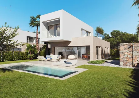  - Haus kaufen in Orihuela Costa - Luxusvillen mit 3 Schlafzimmern, 2 Bädern, Gäste-WC, Klimaanlage und Privatpool in der fantastischen Golfanlage Las Colinas