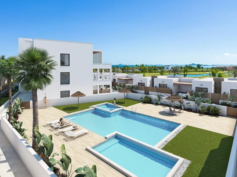  - Wohnung kaufen in Los Alcázares - Appartements mit 2 Schlafzimmern, 2 Bädern, Vorinstallation Klimaanlage, Gemeinschaftspool und Meerblick direkt am Golfplatz von La Serena Golf