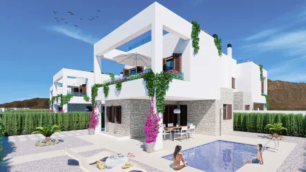  - Haus kaufen in San Juan de los Terreros - Doppelhaushälften mit 2 Schlafzimmern, 2 Bädern, Keller, Dachterrasse mit Meerblick und optionalem Privatpool nur 400 m vom Strand