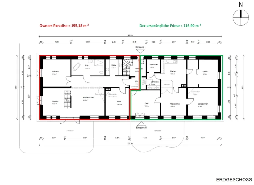 Grundriss EG - Aufteilung in 3 Wohneinheiten