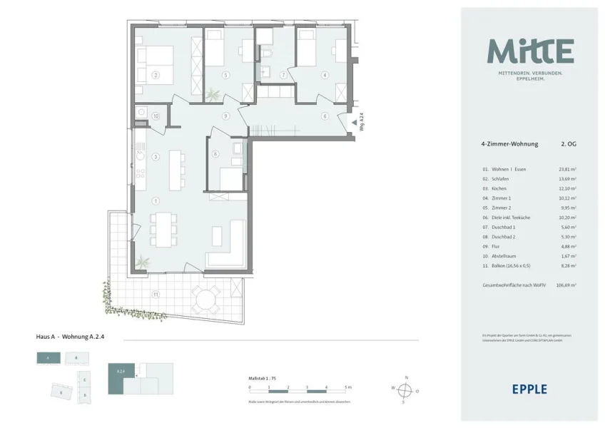 EPPLE_MittE_HausA_Wohnung_A.2.4_Pflege-Option - Wohnung kaufen in Eppelheim , Baden - 4-Zimmer-Wohnung mit eigenem Wohnbereich für die Pflegekraft