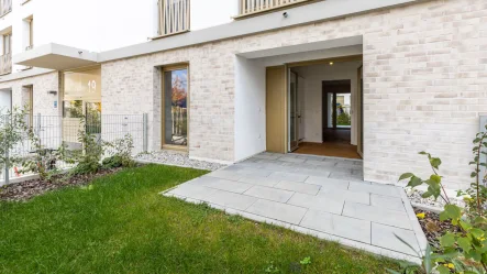 ostseitige Terrasse - Wohnung mieten in Haar - Wohnkomfort auf A+ Niveau: tolle Gartenwohnung zum Erstbezug