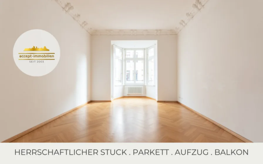 Wohnzimmer - Wohnung kaufen in Leipzig - **Elegante Familienwohnung im Waldstraßenviertel | 2 Bäder | Balkon | Erker| Stuck | Wohnküche**