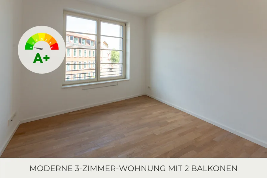 Zimmer - Wohnung mieten in Leipzig - ** Moderne 3 Zimmer-Wohnung | 2 Balkone | hochwertiger Parkettboden | Offene Küche | Gäste-WC **