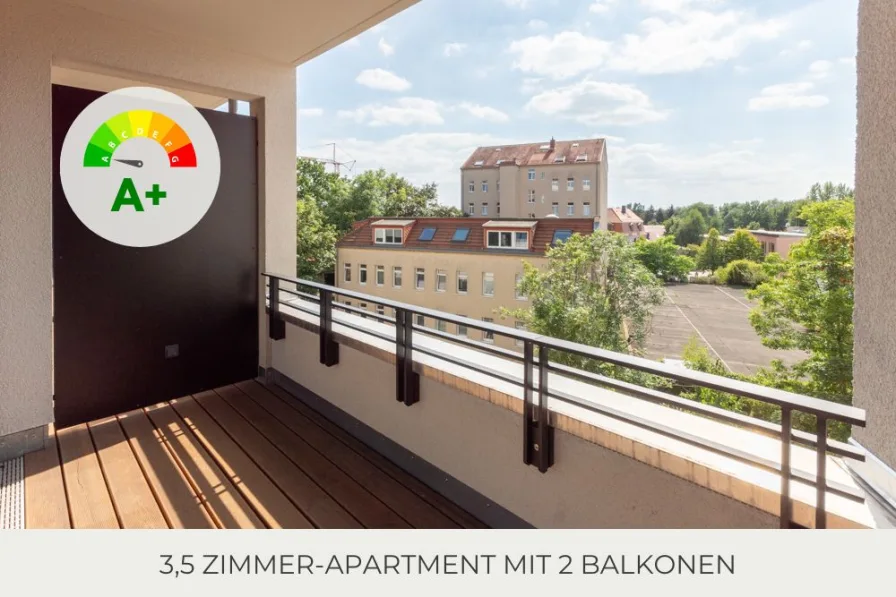 Balkon Rückseite - Wohnung mieten in Leipzig - ** Helle, moderne Wohnung | Parkett | bodentiefe Fenster | Wohnküche | 2 Balkone | Bad mit Wanne **