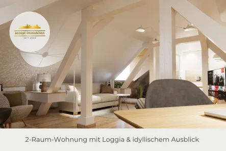 Wohnen - Visualiserung - Wohnung mieten in Leipzig / Meusdorf - ** Großzügige 2-Raum-Wohnung in idyllischer Lage | offene Küche | modernes Bad | ab sofort **