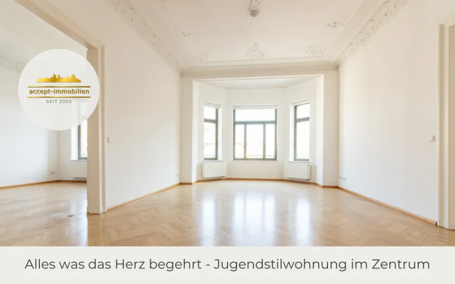 Startbild - Wohnung mieten in Leipzig - ** Jugendstil-Wohnung in Top Lage - 5 Zimmer mit 2 Balkonen | Kamin | Stuck | Einbauküche | Garage **