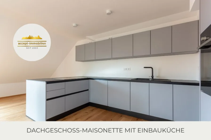 Einbauküche - Wohnung mieten in Leipzig / Meusdorf - **Maisonette-Wohnung mit Loggia | moderne Einbauküche | Tageslichtbad mit Wanne & Dusche | Aufzug**