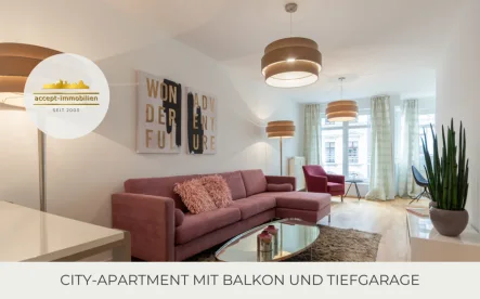 Wohnzimmer - Wohnung kaufen in Leipzig - ** City-Apartment mit Balkon und Tiefgarage | Verfügbar ab Januar 2025 **