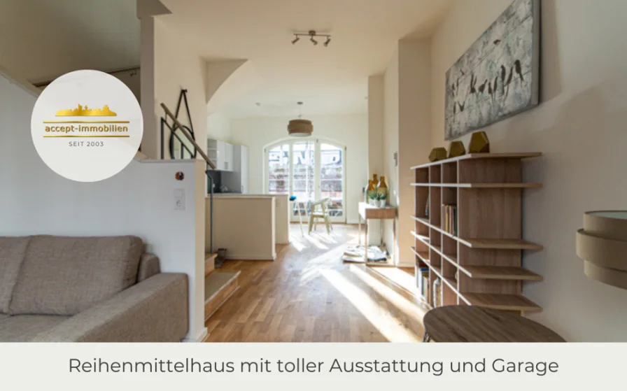 Wohnzimmer - Wohnung kaufen in Leipzig - ** Reihenmittelhaus| 2 Bäder | Terrasse | Parkett | Fußbodenheizung | Garage**