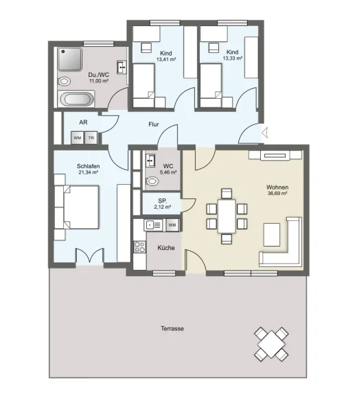 Grundriss (hier EG Wohnung - die OG Wohnung hat einen Balkon)