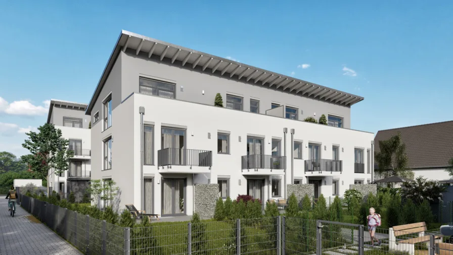 Hausansicht-Visualisierung3 - Wohnung kaufen in Germering - Neubau-2-Zi. Gartenwohnung, barrierefrei mitca. 46 m² & Süd-West Terrasse in Germering ETW 2