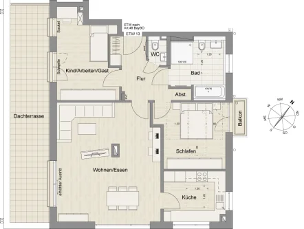 ETW 13 DG H1 - Wohnung kaufen in Germering - Neubau exkl. 3-Zi. Dachterrassen-Whg, barrierefrei mitca. 103 m² Wfl. & S/W-Terrasse in Germering