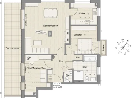 ETW 14 DG H1 - Wohnung kaufen in Germering - Neubau- exkl. 3-Zi. Dachterrassenwohnungca. 103 m² Wfl. & S/W-Terrasse in Germering