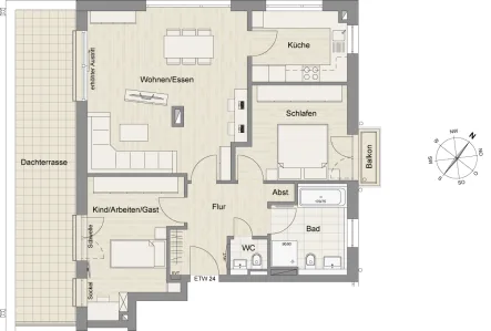 Grundriss - Wohnung kaufen in Germering - Neubau- exkl.3-Zimmer Dachterrassenwohnungca. 96 m² Wfl., große Süd-West Terrasse  Whg.Nr.24