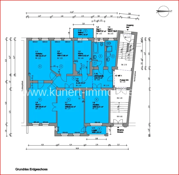 Grundriss Wohnung 1 - Hochparterre