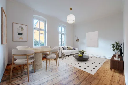 Wohn-Esszimmer_Staging - Wohnung kaufen in Berlin - Hochwertig sanierte 3 Zimmer Wohnung im Altbaudenkmal nahe Viktoriapark vis à vis Riehmers Hofgärten