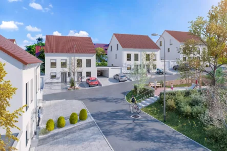 Straßenansicht I - Haus kaufen in Ober-Ramstadt - "Modaublick" - Energieeffizienter Neubau in idyllischer Wohnlage (DHH Nr.1)