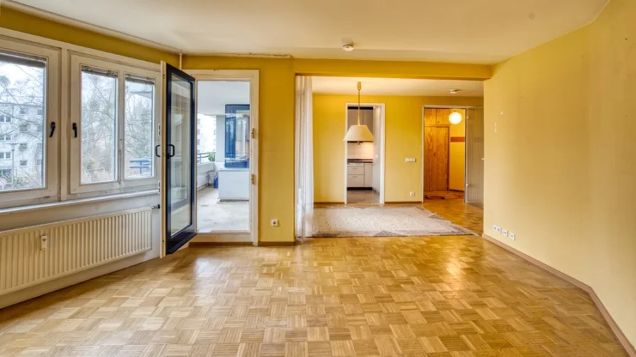 Wohnzimmer - Wohnung kaufen in Berlin - 3-Zimmer-Wohnung mit Balkon und Garage in Berlin-Zehlendorf