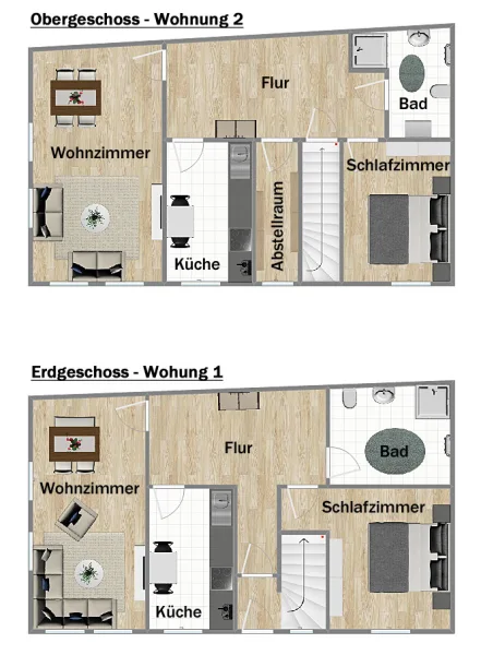 Grundriss Erd- und Obergeschoss (nicht maßstabsgetreu)