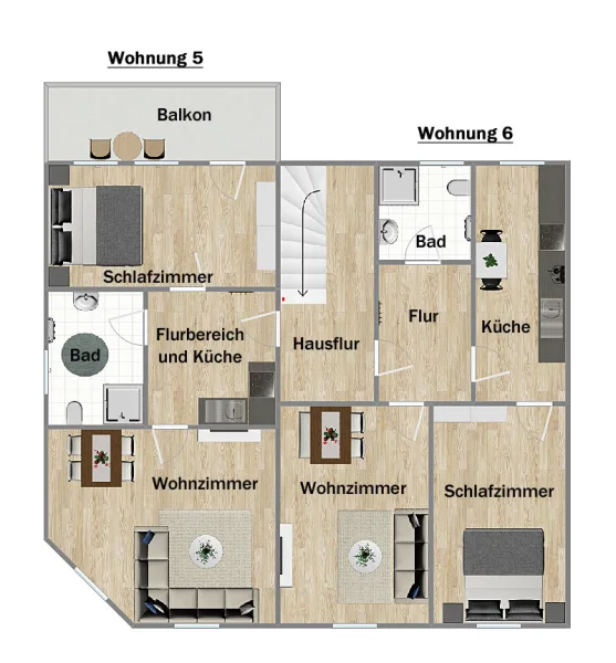 Grundriss Dachgeschoss Wohnhaus 1 (nicht maßstabsgetreu)