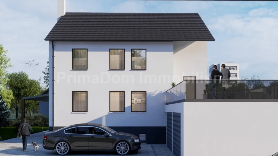 Große Dachterrasse - Haus kaufen in Schwaig - Haus mit  separatem Treppenhaus im neuen Glanz in Schwaig b. Nürnberg. 2-3 WE -Förderung nutzen!
