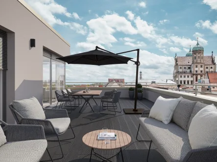 Penthouse Terrasse Rend 2 - Wohnung mieten in Augsburg - Katip | Wohntraum Leonheart: Hochwertiges Penthouse mit exklusivem Dachterrasse