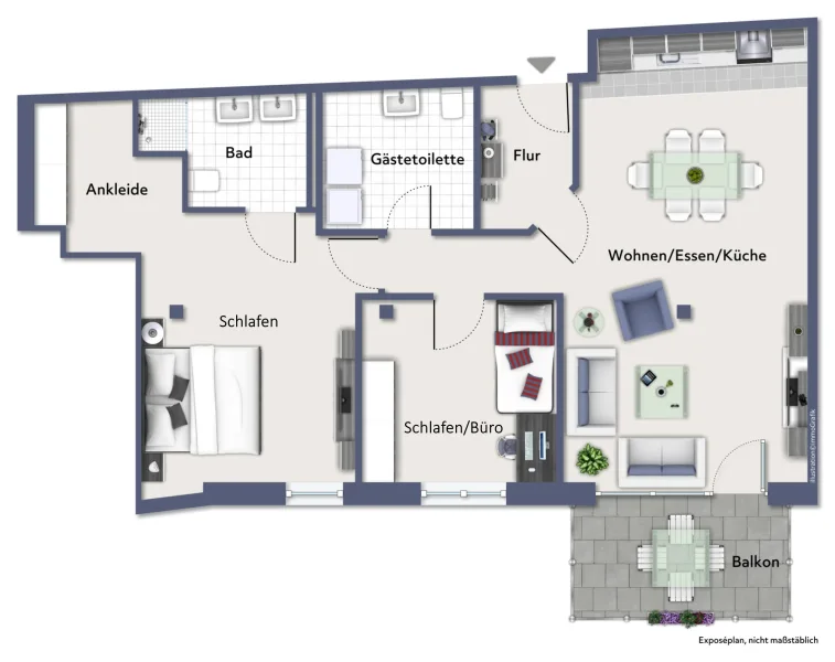 Grundriss Wohnung - Wohnung mieten in Prüm - **Erstbezug schöne 3 -Zimmerwohnung mit Balkon im Zentrum von Prüm**