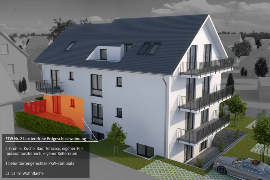 Südansicht_WE2 - Wohnung kaufen in Dreieich - ***TOP Neubau barrierefreie EG ETW mit Terrasse in Götzenhain***
