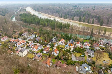 Luftaufnahme NO - Haus kaufen in Pullach im Isartal - Pullach: Das Gefühl mit der Natur und nahe an der Isar zu leben