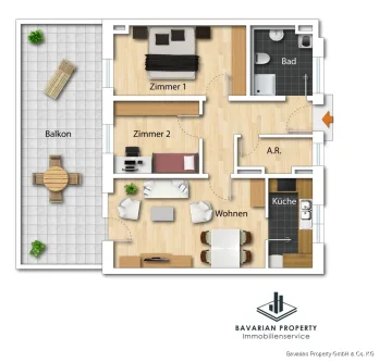 Grundriss Wohnung - Wohnung mieten in Sünching - 3-Zimmer-Wohnung mit großem Balkon