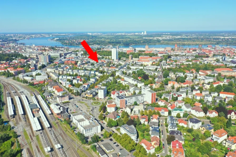 Drohnenansicht markiert - Wohnung mieten in Rostock - Moderne, renovierte 2-Zimmer-Souterrain-Wohnung mit Terrasse und Wannenbad