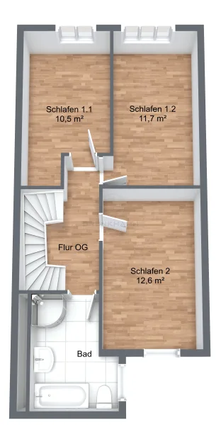 Grundriss 1. OG (3 Zimmer)