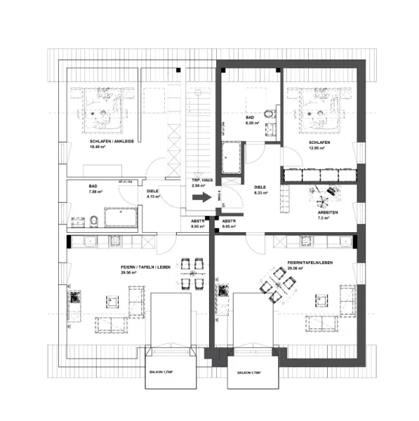 Grundriss DG WHG 5 möbliert Etage