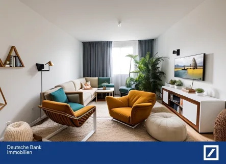 Wohnzimmer virtuell - Wohnung kaufen in Essen - 1998 kernsanierte, gemütliche und Top geschnittene 2 Zimmer Wohnung mit Loggia zur Selbstnutzung 