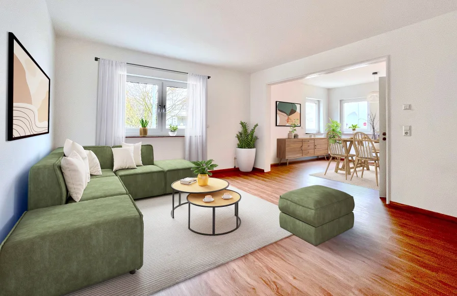 Wohn-Esszimmer virtuelles Staging - Wohnung kaufen in Stuttgart - Modernes Wohnen in Zuffenhausen: Kernsanierte ETW mit Flexibilität und Komfort