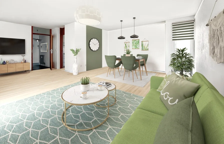 Wohnbereich virtuell gestaged - Wohnung kaufen in Ludwigsburg - familienfreundliche 104qm gut geschnitte 4,5 Zimmerwohnung mit Loggia und TG-Stellplatz