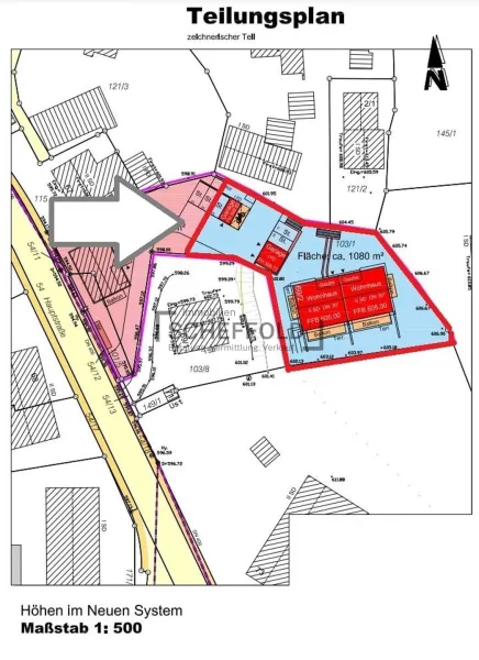 Teilungsplan Baugrundstück - rot markiert