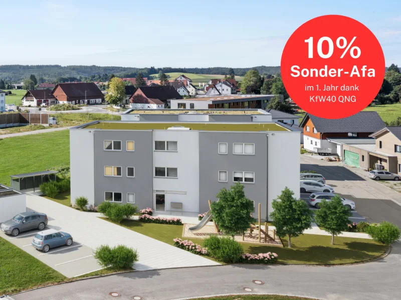 Ansicht Nord-Ost - Wohnung kaufen in Bergatreute - **KfW-40-QNG** Nachhaltiger Neubau! Charmante 2,5-Zimmer-Eigentumswohnung ideal für Kapitalanleger