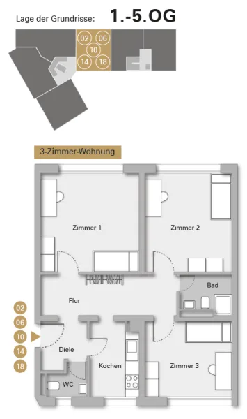 Grundriss 3-Zi.-ETWs Nrn. 2, 6