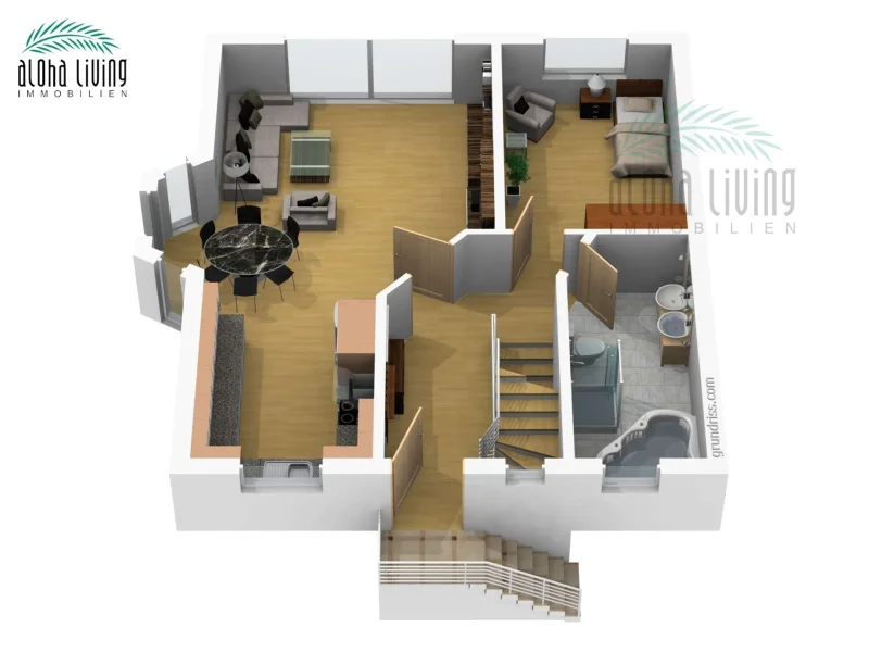 Möblierter 3D-Grundriss EG