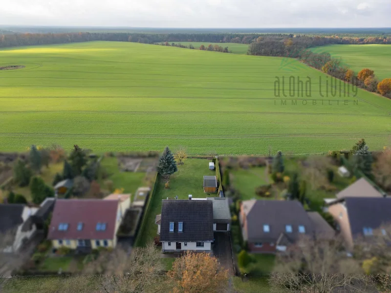 Blick von oben Richtung Feld