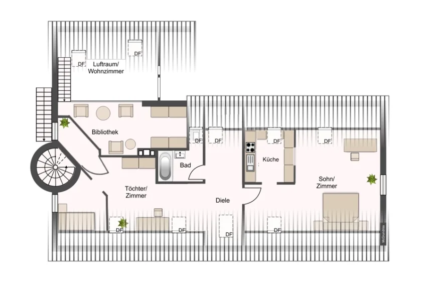 Grundriss Dachgeschoss mit Einliegerwohnung