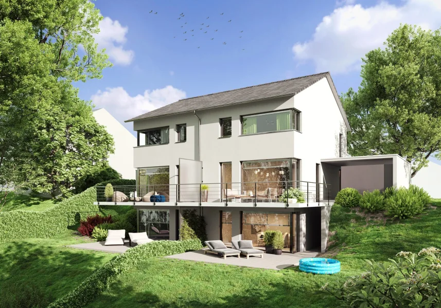 Visualisierung Gartenseite - Haus kaufen in Pfullingen - Neubau DHH in Traumlage von Pfullingen mit Carport und schönem Grundstück - Haus 2