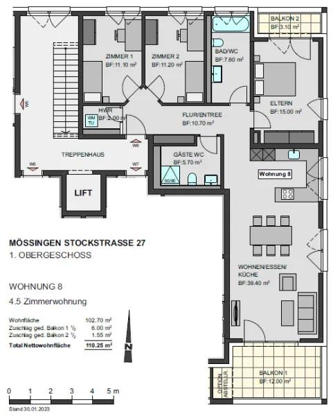 Grundriss 1OG WHG 8 - Wohnung kaufen in Mössingen - Green Living