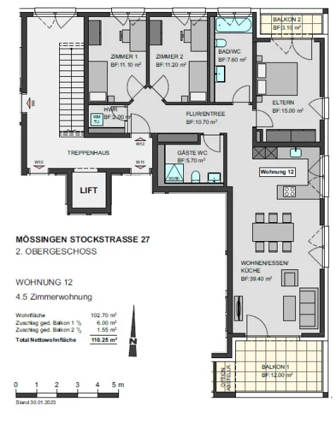 Grundriss 2 OG WHG 12 - Wohnung kaufen in Mössingen - Green Living