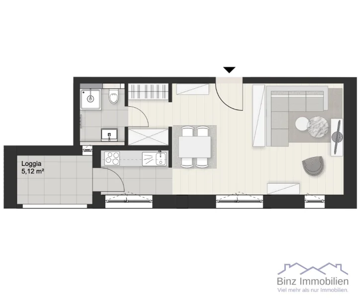 Grundriss Wohnung - Wohnung mieten in Heppenheim - Wohnanlage Schlossbergblick: 1-Zimmer-Appartement - zentrale Lage in Heppenheim